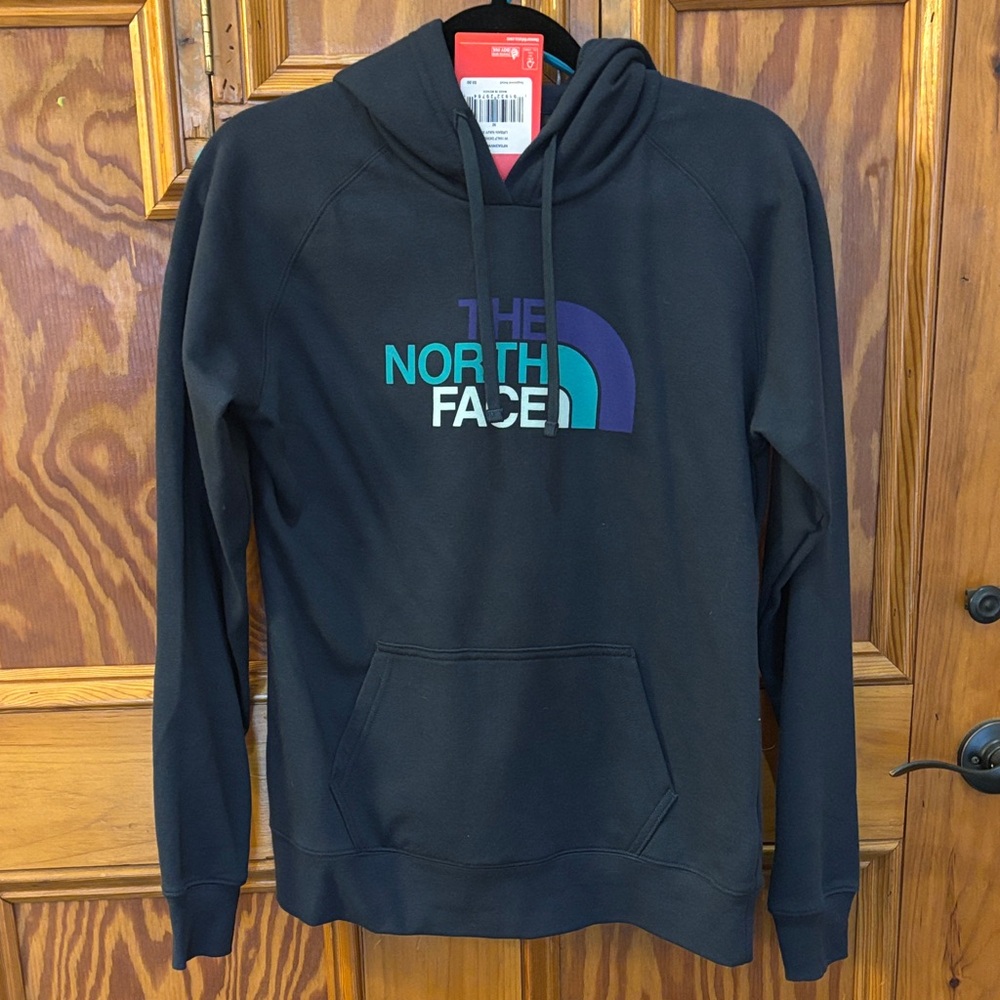 The North Face Navy Hoodie with Blue and Purple Logo